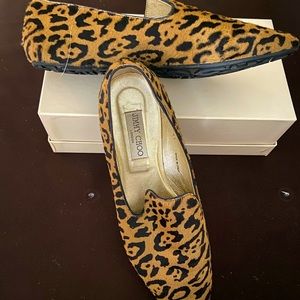 Jimmy Choo leopard flats, size 10, worn twice! rubber soles with original box.